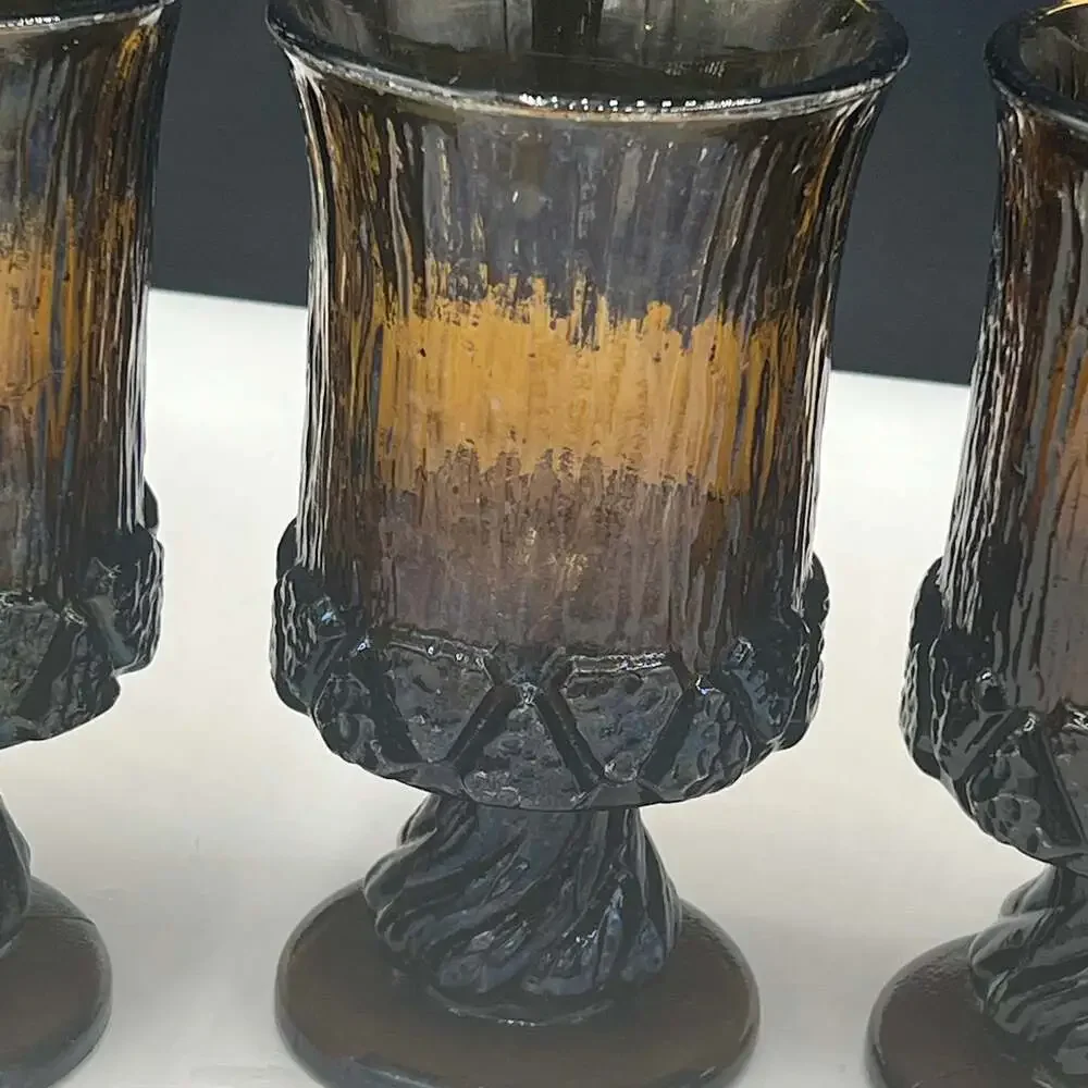 70's Fostoria SORRENTO BROWN Wood Bark Heavy Glass 6